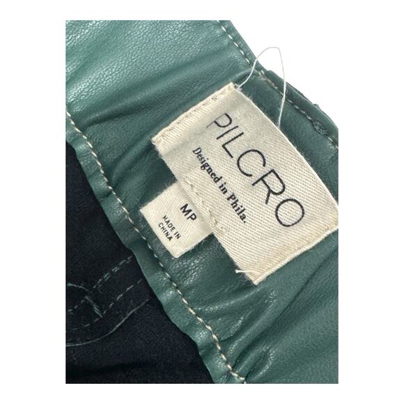 Anthropologie Pilcro Medium Plus Faux Leather Dark Green Soft Parachute Pants - Picture 4 of 7